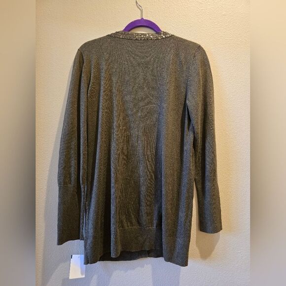 Eileen Fisher System Sequin Button Up Cardigan Olive Cotton Cashmere Medium - Picture 3 of 3